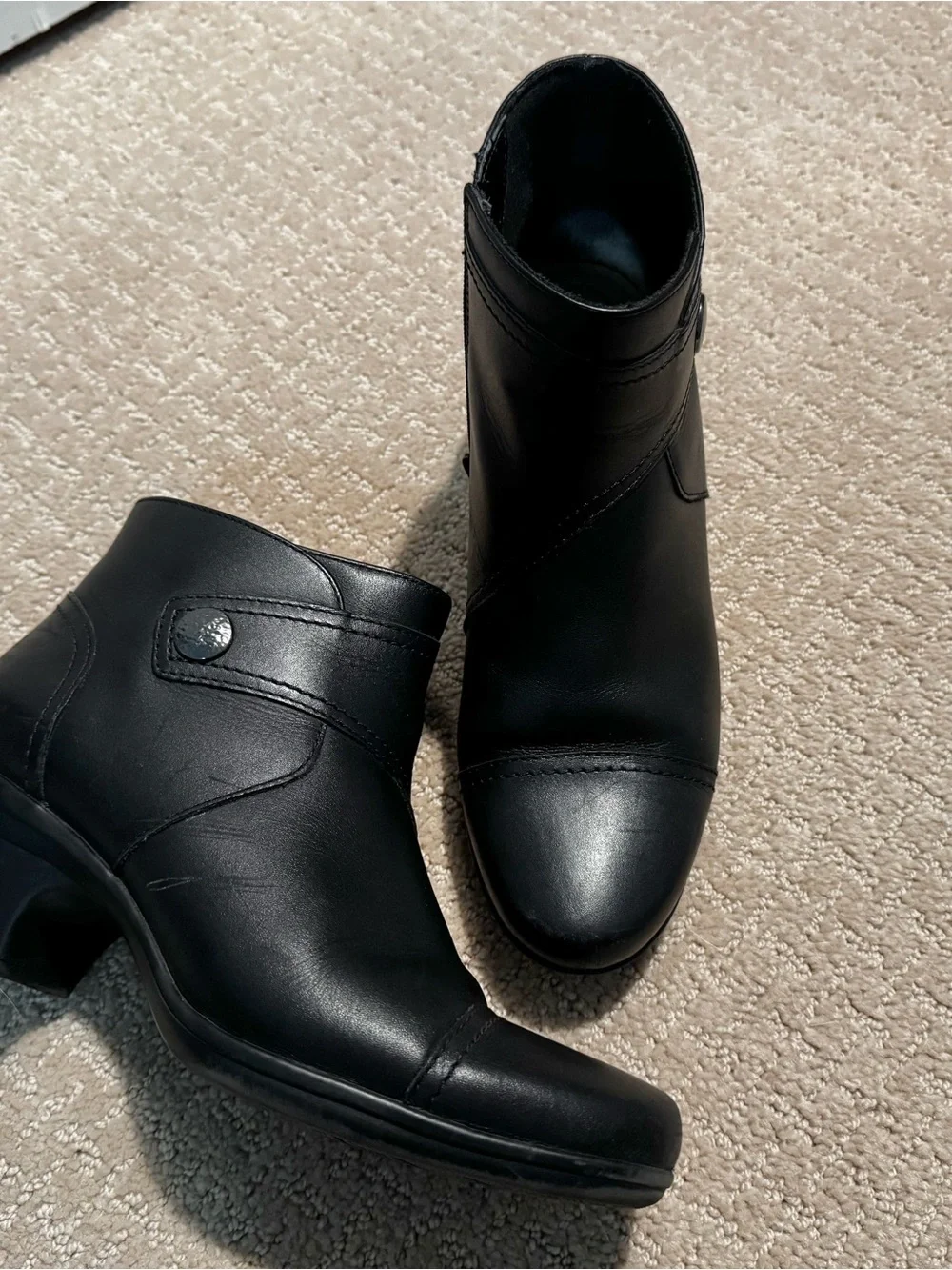 Black Leather Women's Ankle Boots - Classic Zip & Strap - Size 8 - Picture 5 of 10